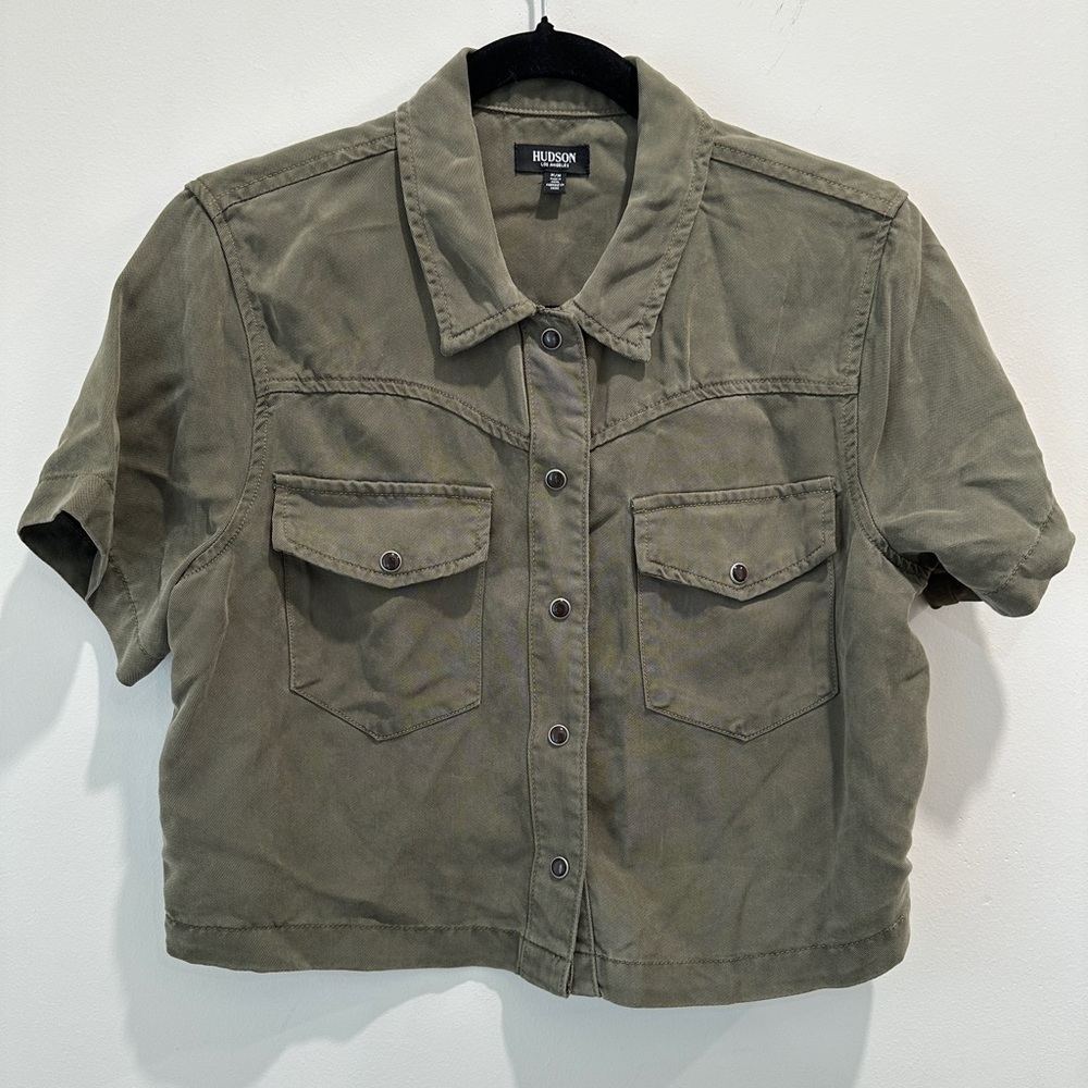 Hudson western cropped snap front shirt Olive Green Cropped size M - Picture 4 of 11